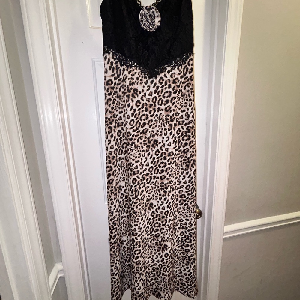 Leopard Print Maxi Dress with Black Lace